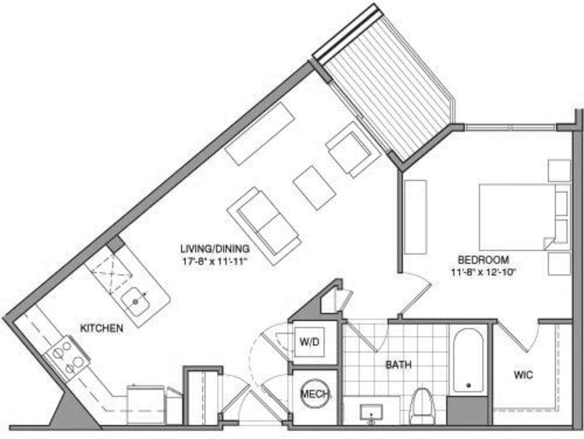 Floorplan diagram for 1 Bdrm C, showing 1 bedroom