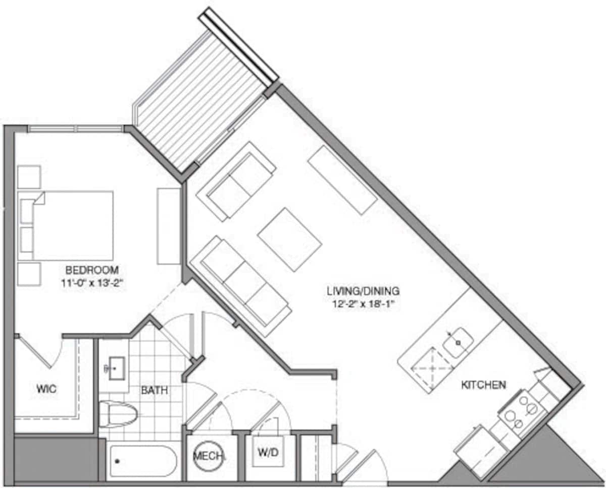 Floorplan diagram for 1 Bdrm F, showing 1 bedroom