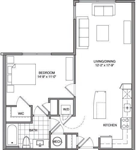 Grundrissdiagramm für 1 Bdrm G zeigt 1 Schlafzimmer