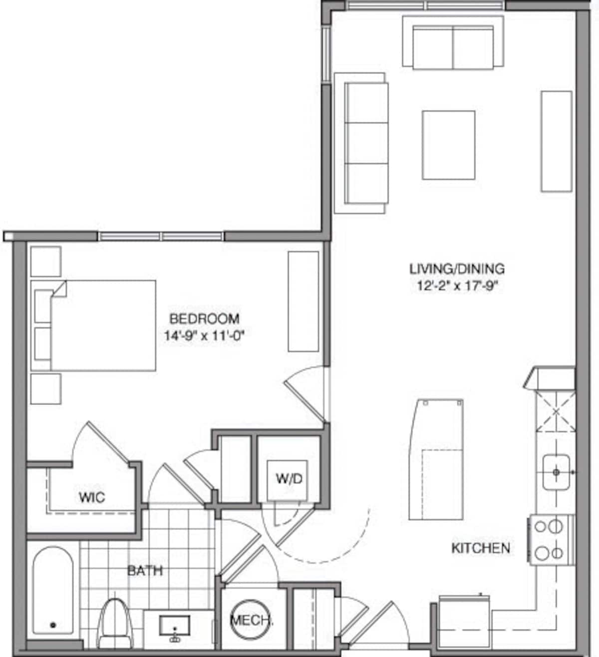 Floorplan diagram for 1 Bdrm G, showing 1 bedroom
