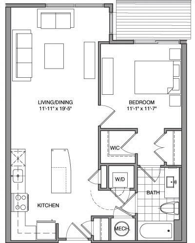 Floorplan diagram for 1 Bdrm H, showing 1 bedroom