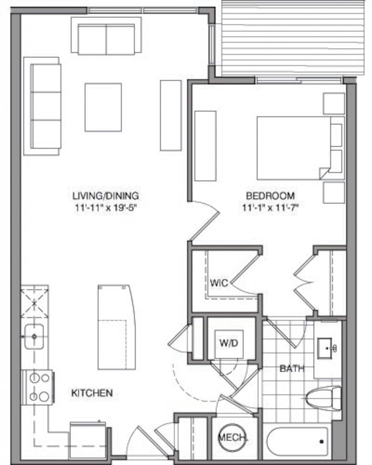 Floorplan diagram for 1 Bdrm H, showing 1 bedroom