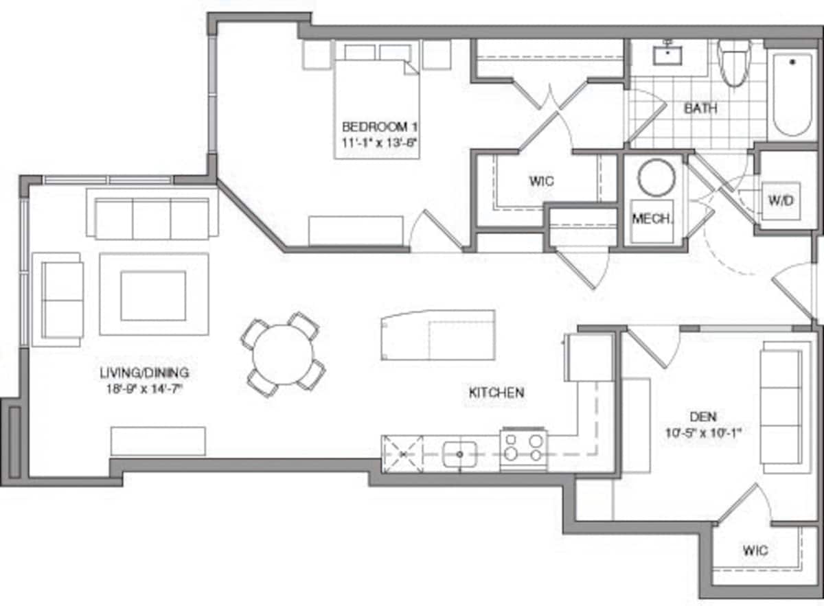 Floorplan diagram for 1 Bdrm J, showing 1 bedroom
