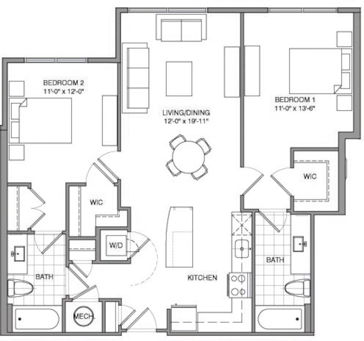 Floorplan diagram for 2 Bdrm C, showing 2 bedroom