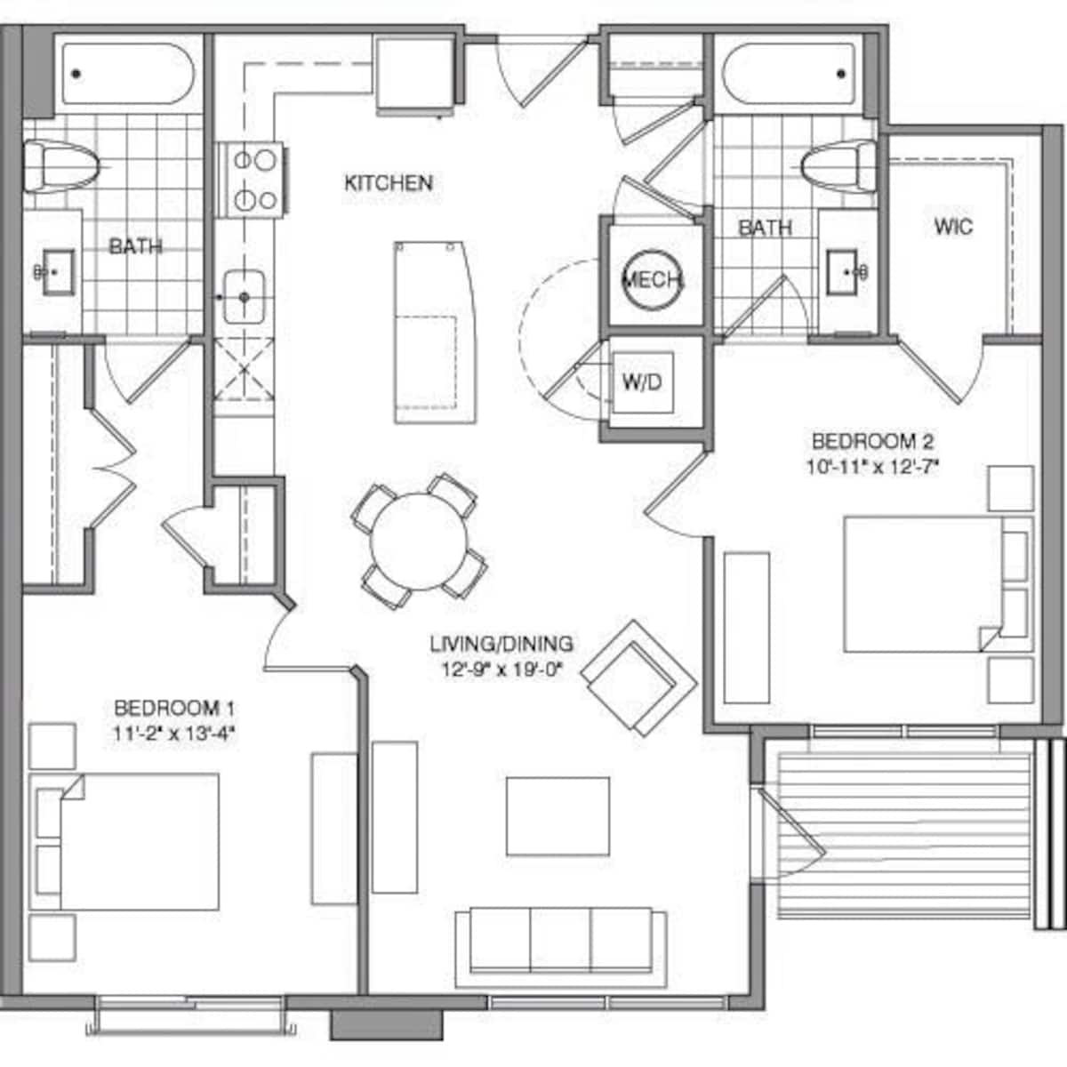 Floorplan diagram for 2 Bdrm G, showing 2 bedroom