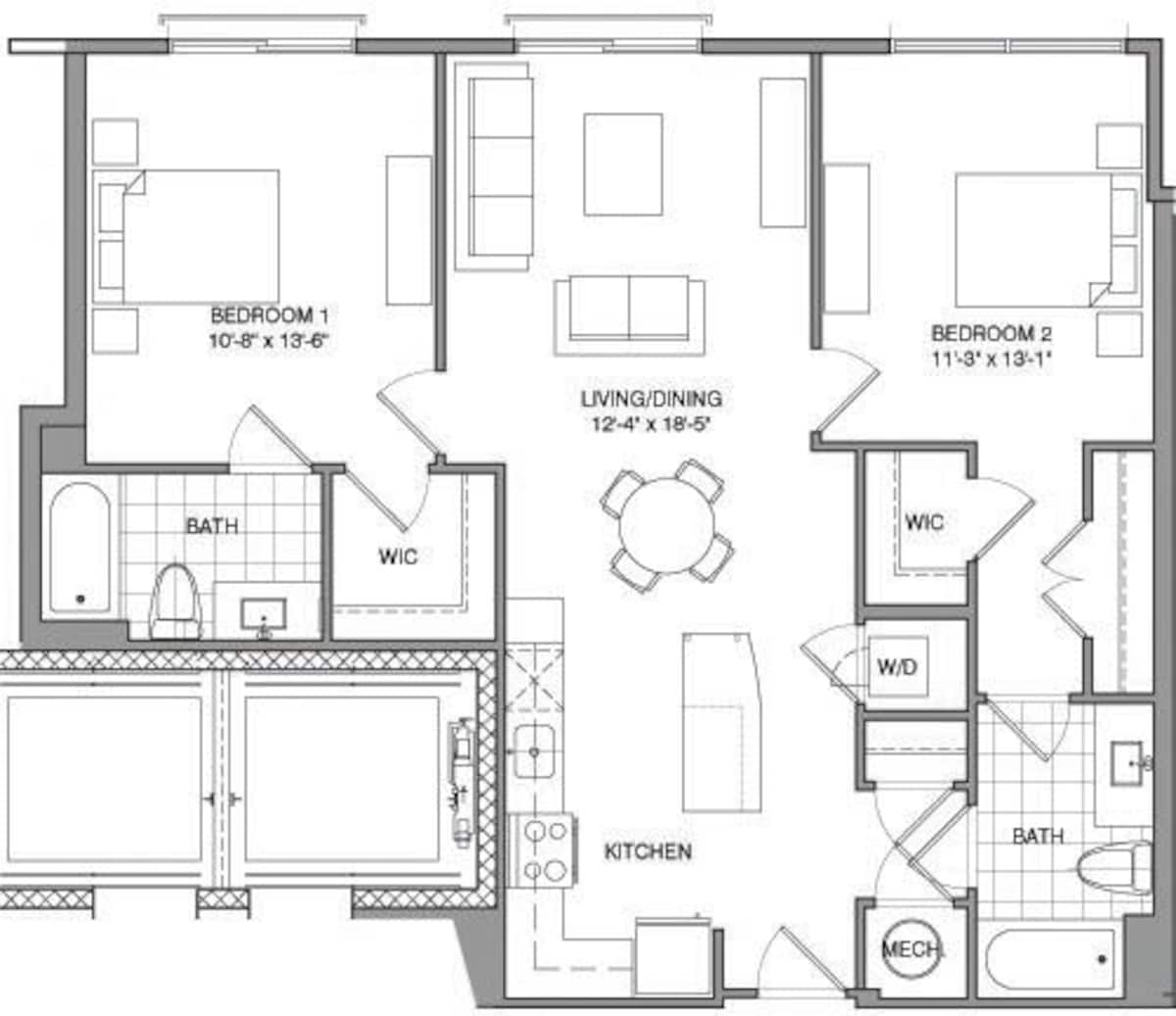 Floorplan diagram for 2 Bdrm M, showing 2 bedroom