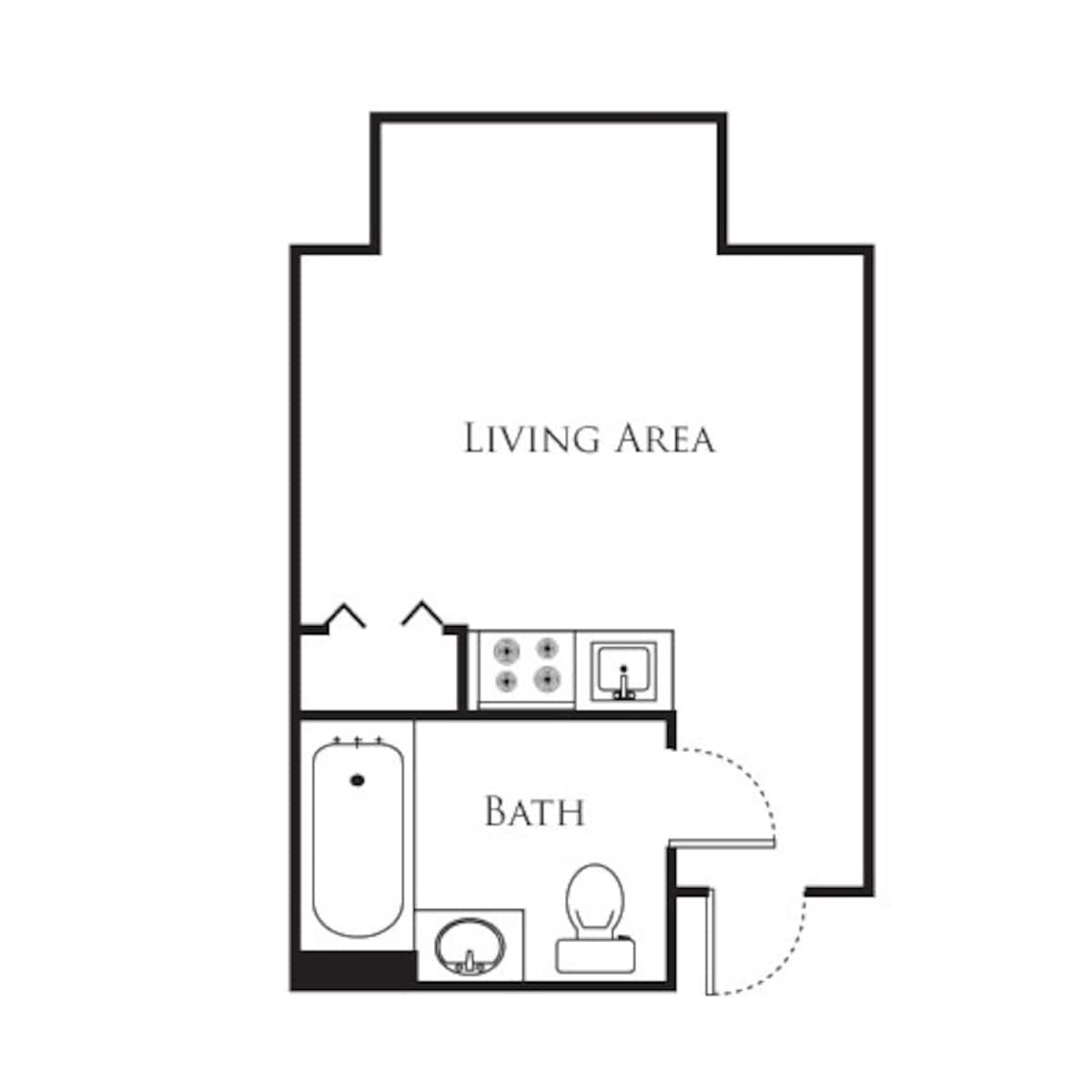 Floorplan diagram for Studios, showing Studio