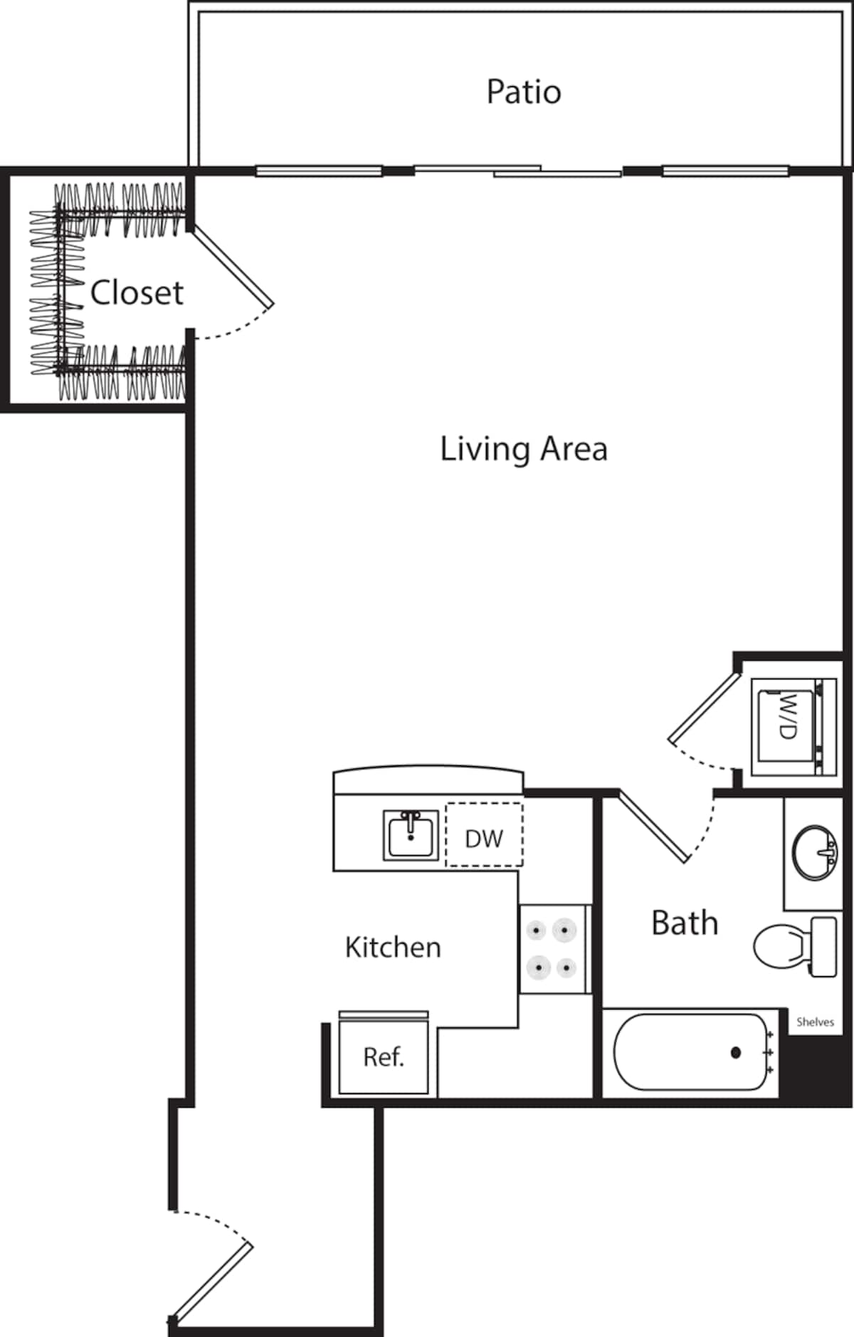 Floorplan diagram for One Bedroom J, showing 1 bedroom
