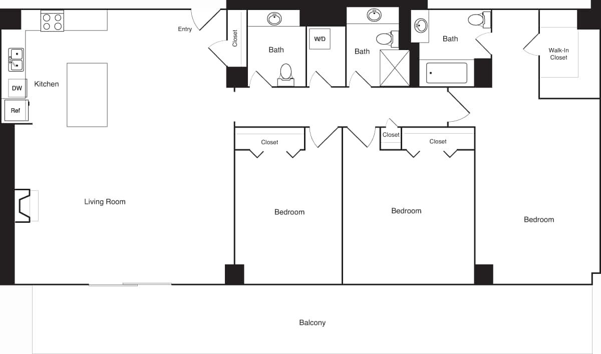 Floorplan diagram for Penthouse 17C, showing 3 bedroom