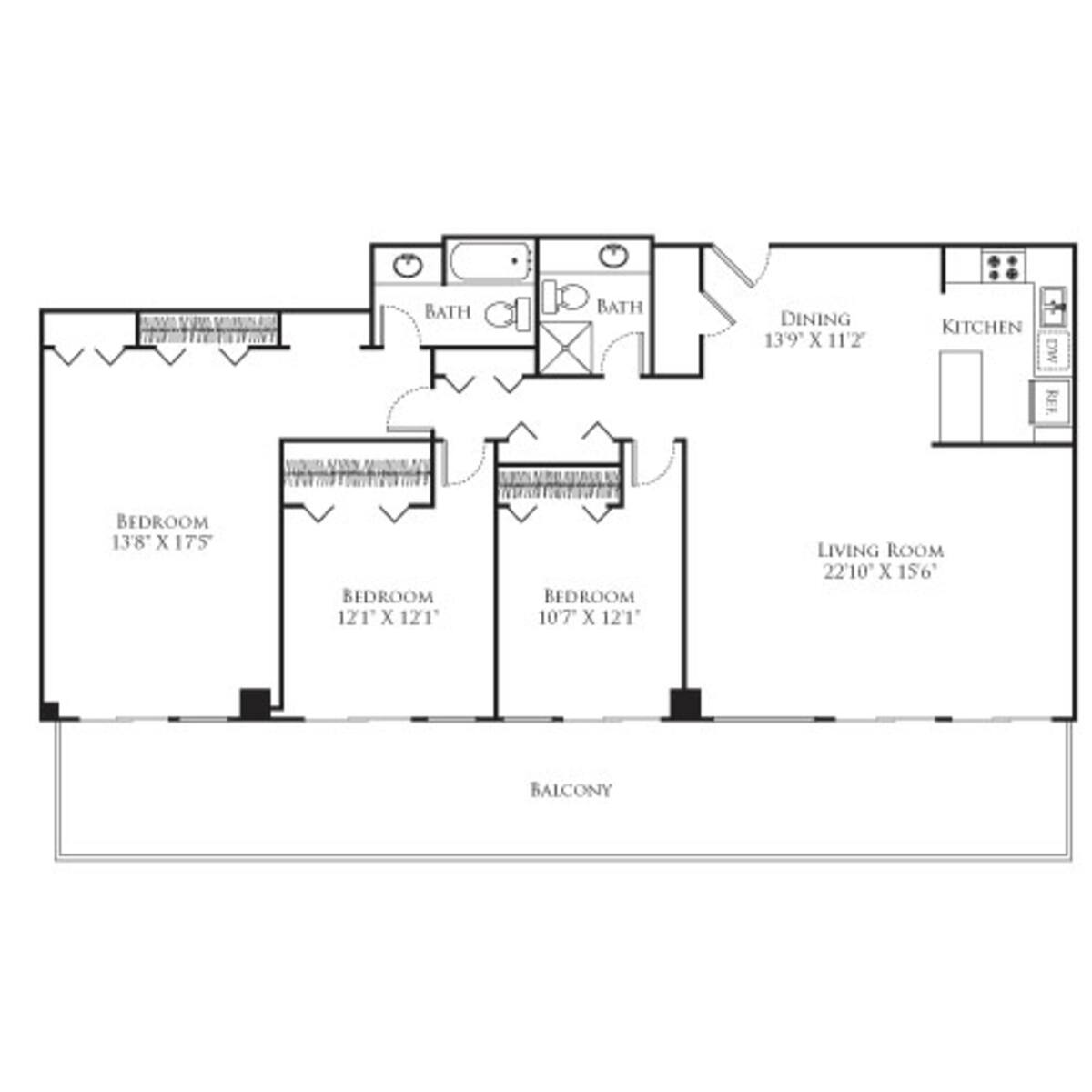 Floorplan diagram for 3 Bedroom Tower, showing 3 bedroom