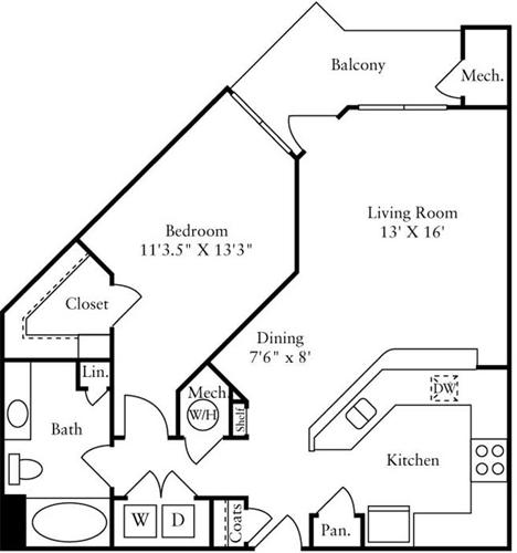 Floorplan diagram for 1 Bedroom C, showing 1 bedroom