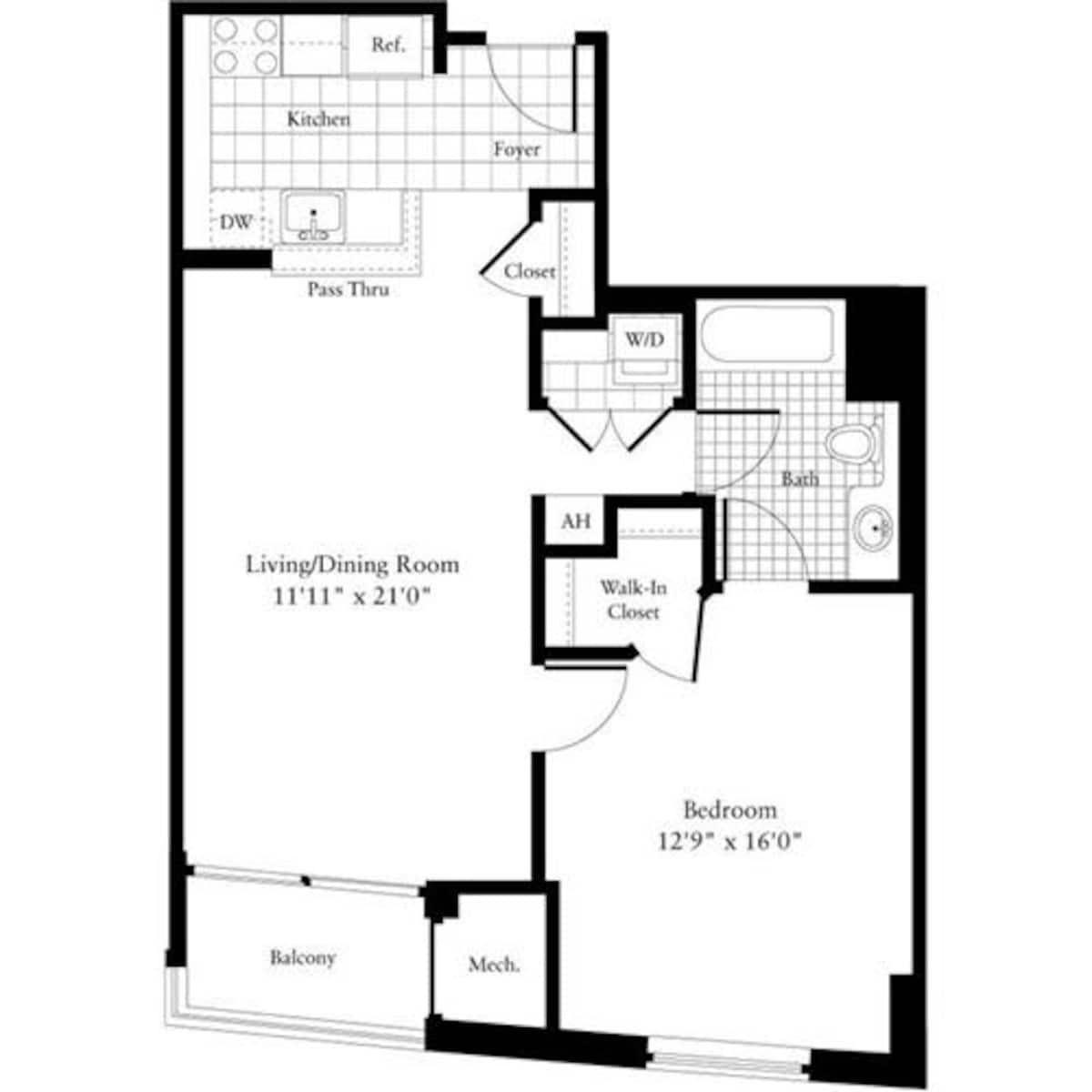 Floorplan diagram for 1 Bedroom A, showing 1 bedroom