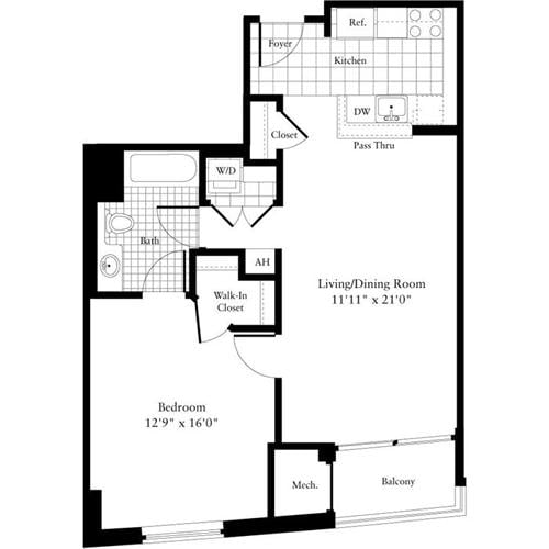Floorplan diagram for 1 Bedroom B, showing 1 bedroom