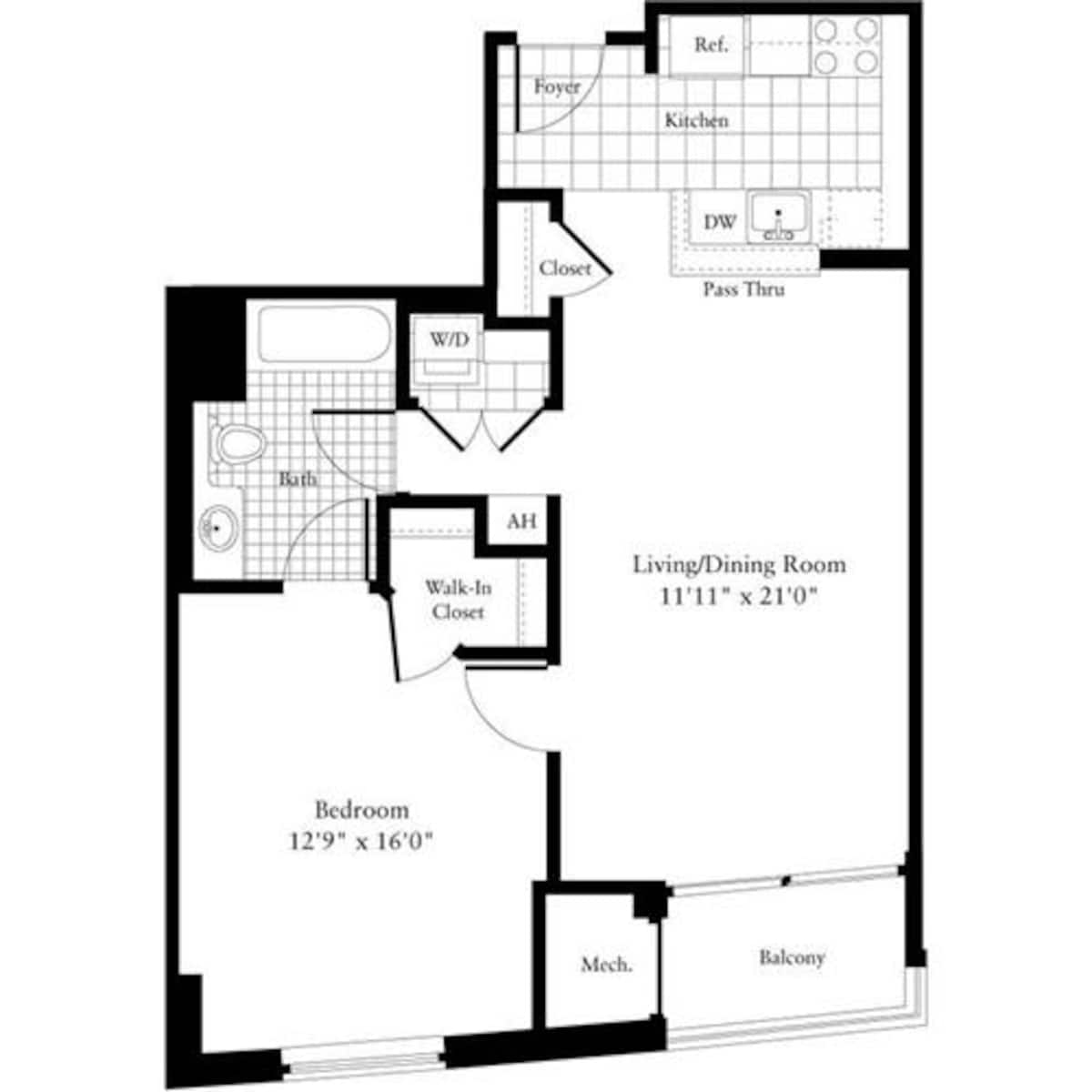Floorplan diagram for 1 Bedroom B, showing 1 bedroom