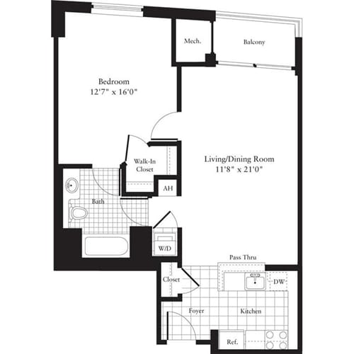 Floorplan diagram for 1 Bedroom C, showing 1 bedroom