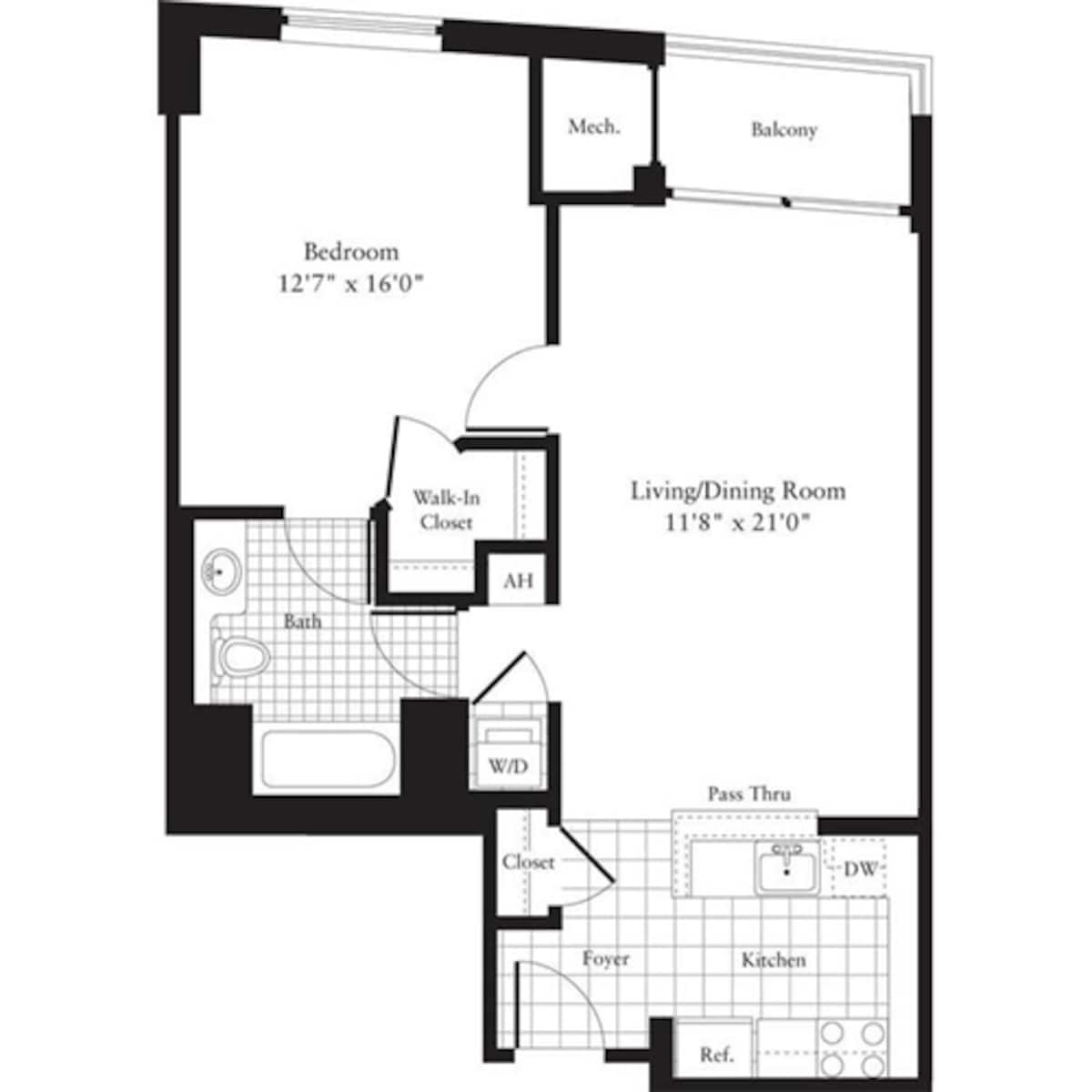 Floorplan diagram for 1 Bedroom C, showing 1 bedroom