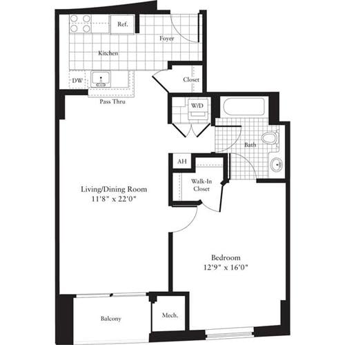 Floorplan diagram for 1 Bedroom G, showing 1 bedroom