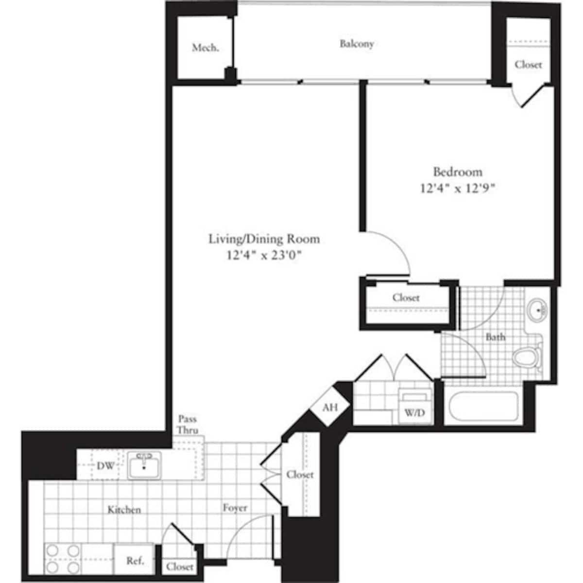 Floorplan diagram for 1 Bedroom H, showing 1 bedroom
