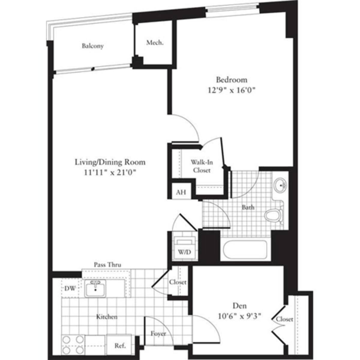 Floorplan diagram for 1 Bedroom L, showing 1 bedroom