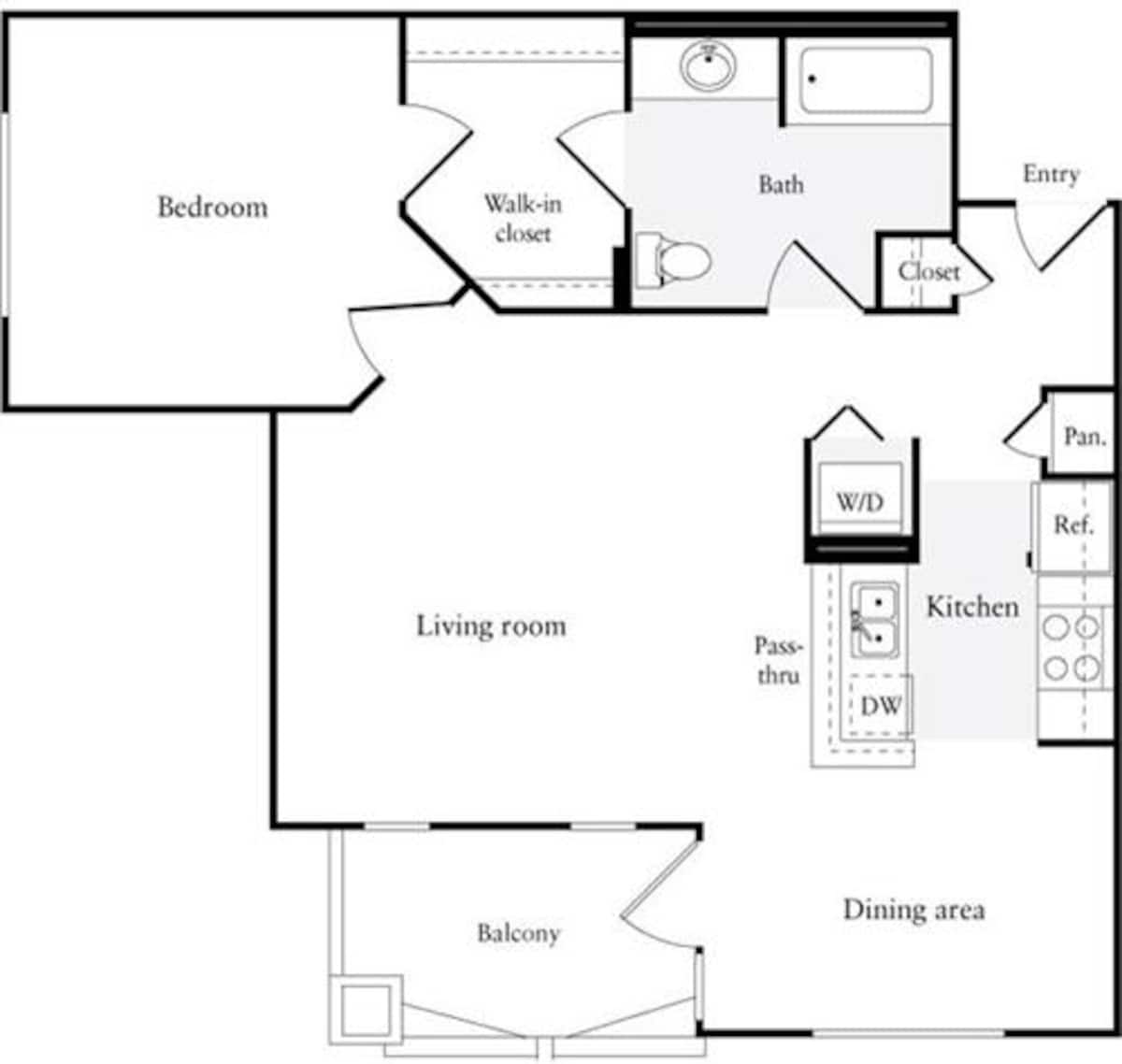Floorplan diagram for 1 Bedroom D, showing 1 bedroom