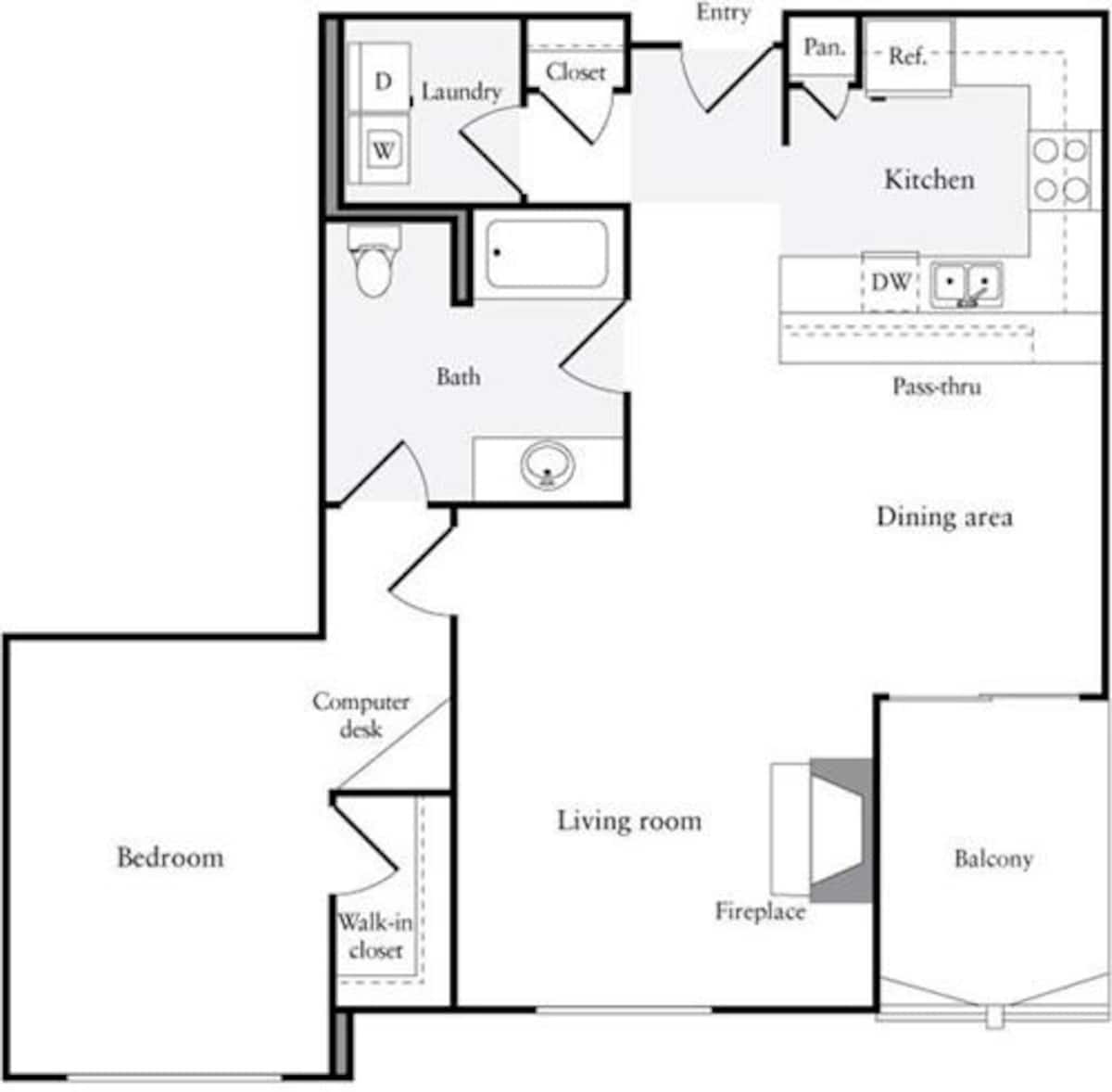 Floorplan diagram for 1 Bedroom F, showing 1 bedroom