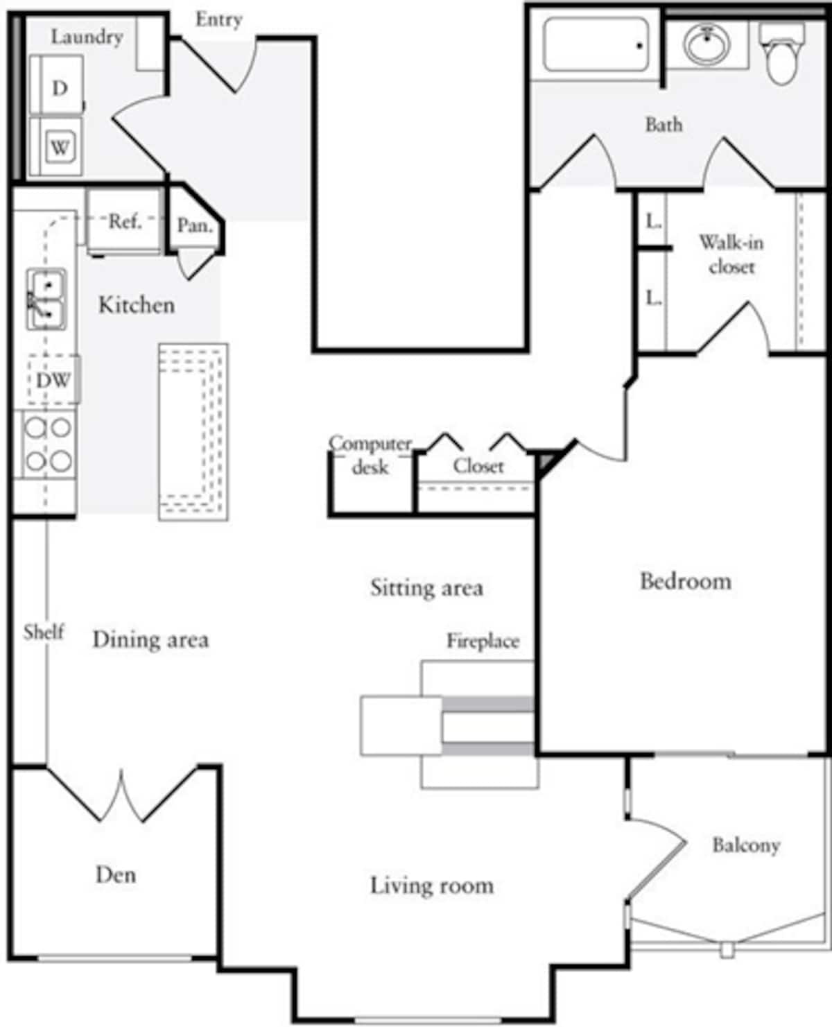 Floorplan diagram for 1 Bedroom G, showing 1 bedroom