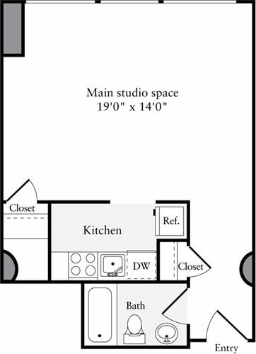Telpu plānojuma diagramma: The Lofts Studio B; rāda: Studijas tipa dzīvoklis