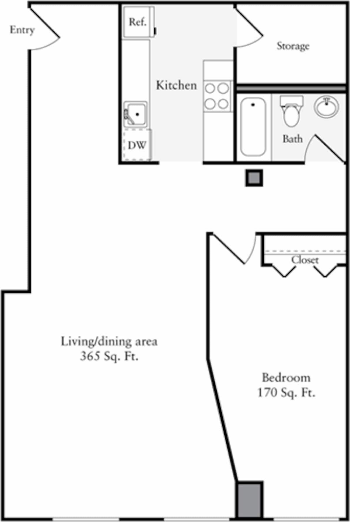 Floorplan diagram for The Lofts 1 Bedroom I, showing 1 bedroom