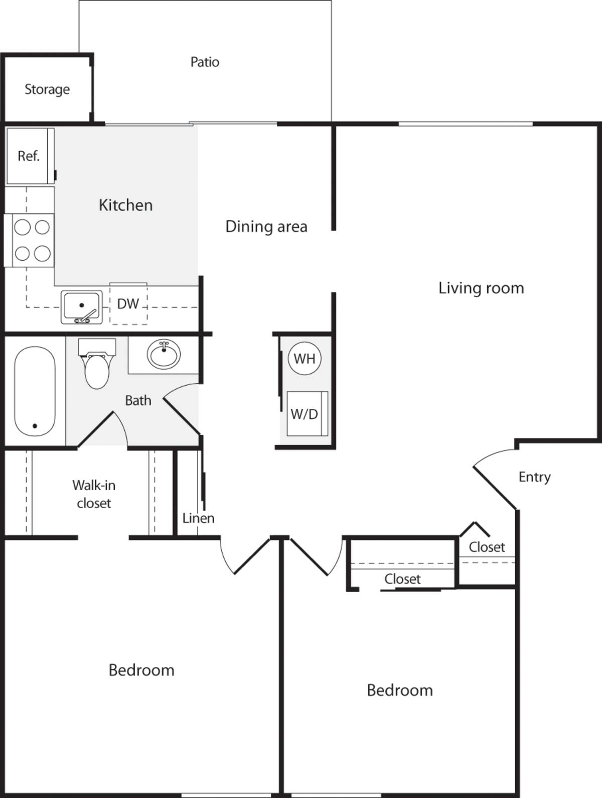 Floorplan diagram for 2 Bedrooms A, showing 2 bedroom