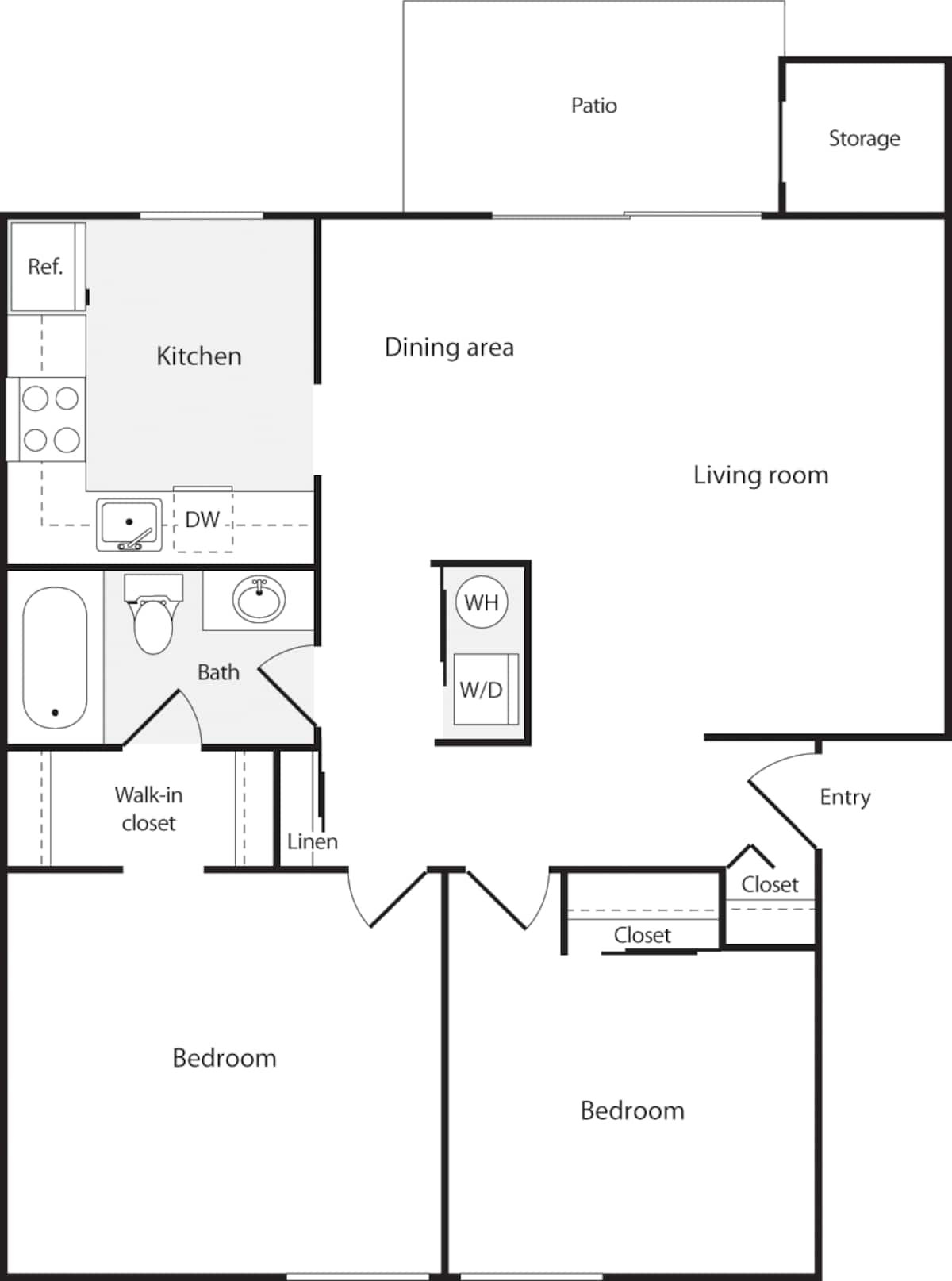 Floorplan diagram for 2 Bedrooms B, showing 2 bedroom