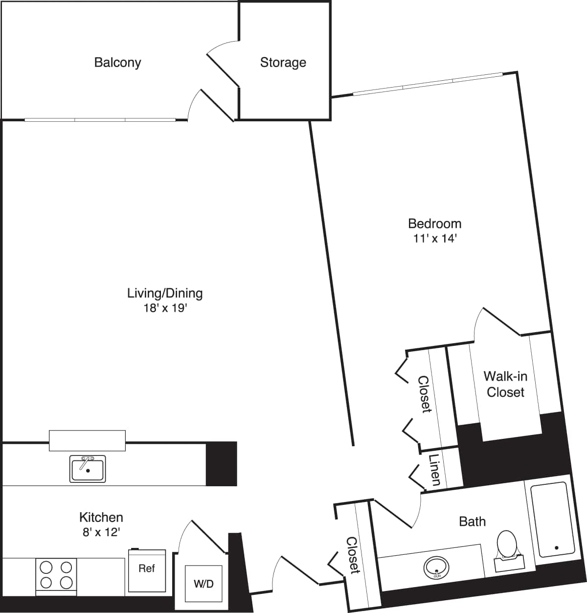 Floorplan diagram for 1 Bedroom M 27th Stack, showing 1 bedroom