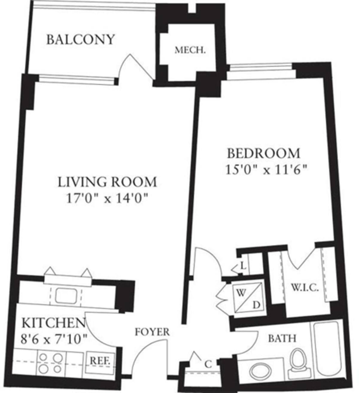 Floorplan diagram for 1 Bedroom A, showing 1 bedroom