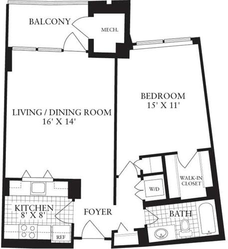 Floorplan diagram for 1 Bedroom C, showing 1 bedroom