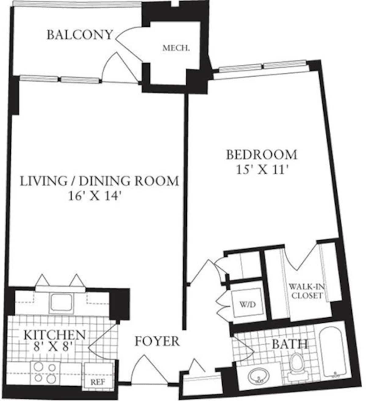 Floorplan diagram for 1 Bedroom C, showing 1 bedroom