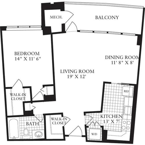 Sơ đồ mặt bằng cho 1 Bedroom I, hiển thị 1 phòng ngủ