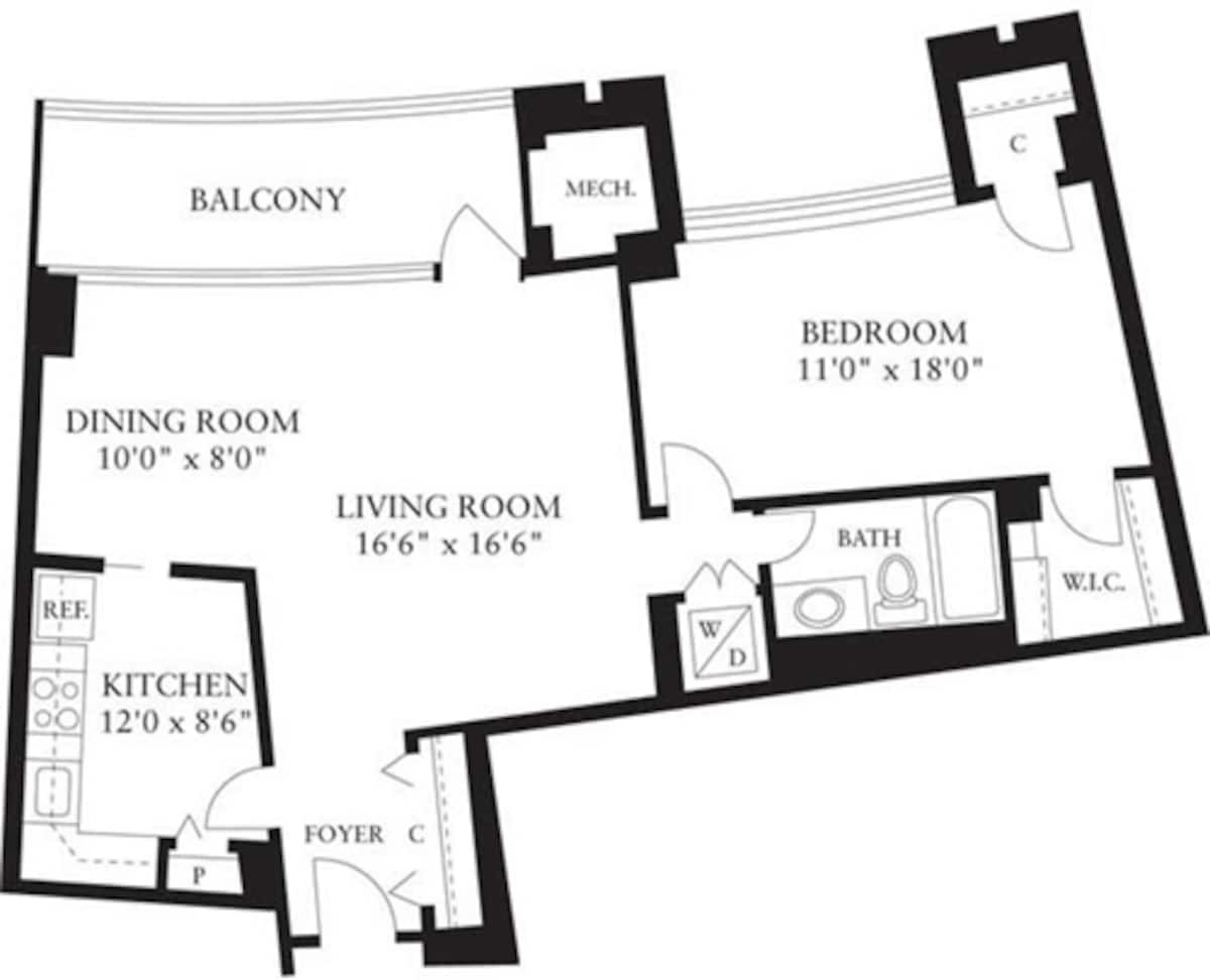 Floorplan diagram for 1 Bedroom L, showing 1 bedroom