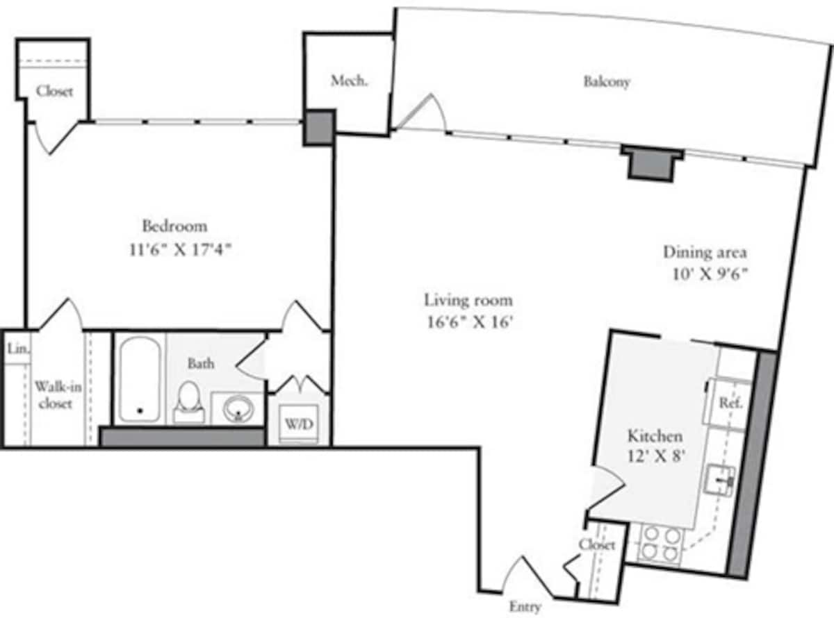 Floorplan diagram for 1 Bedroom N, showing 1 bedroom