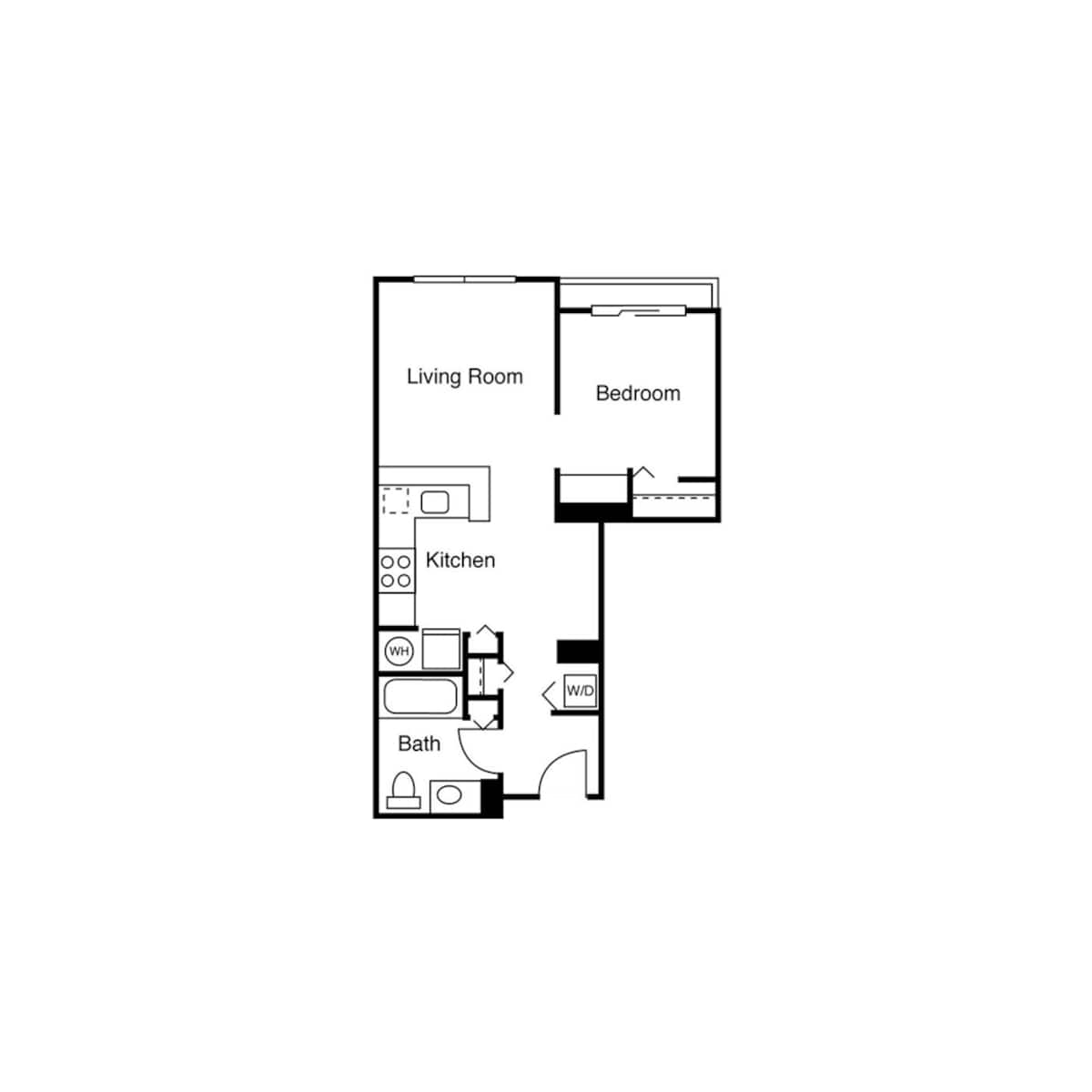 Floorplan diagram for Studio B, showing 1 bedroom