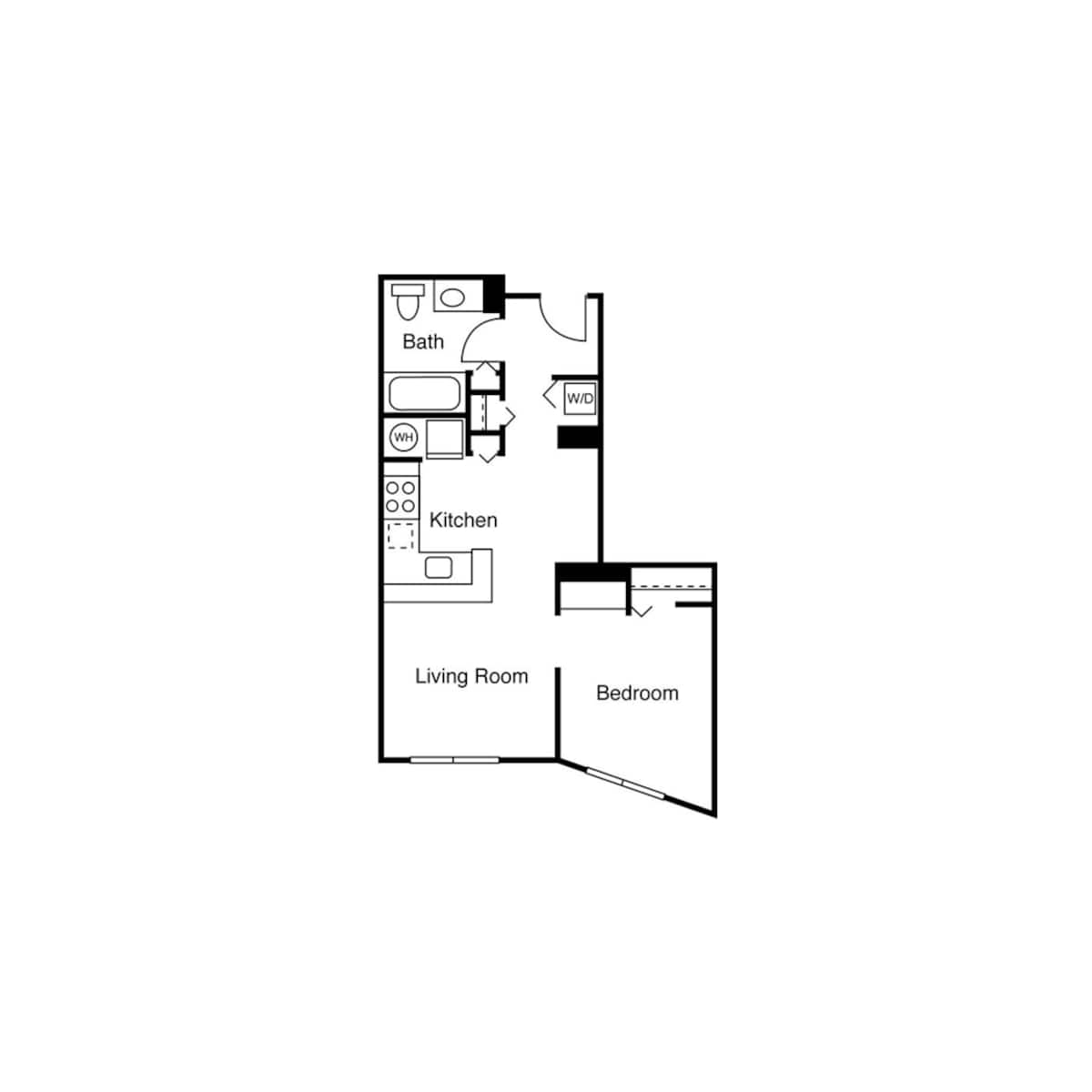 Floorplan diagram for Studio D, showing 1 bedroom