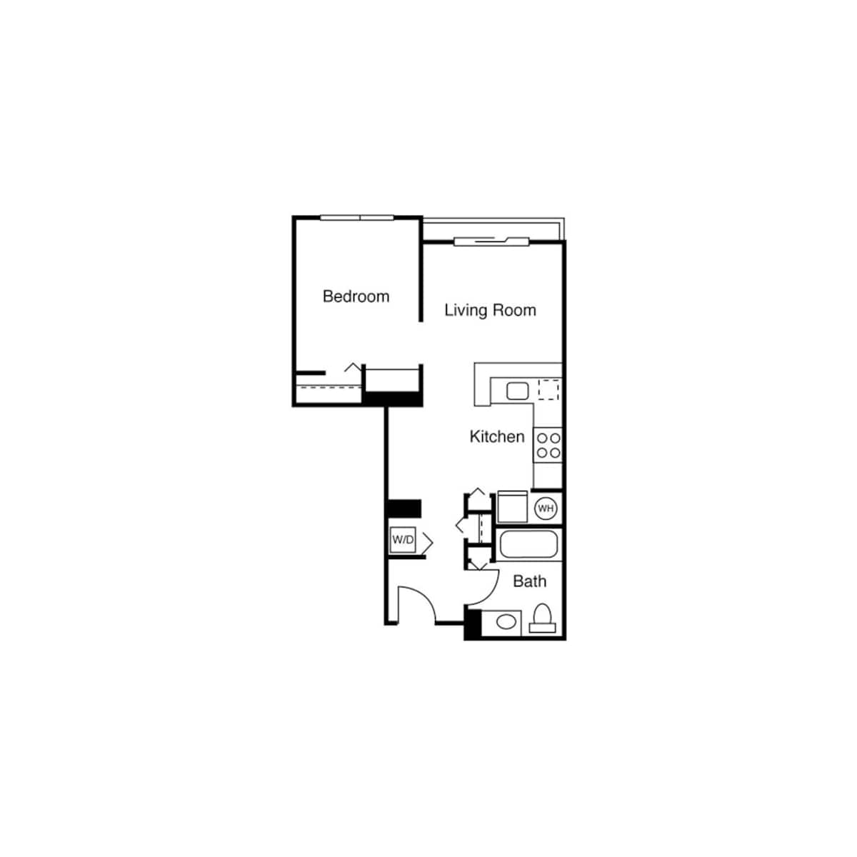 Floorplan diagram for Studio E, showing 1 bedroom