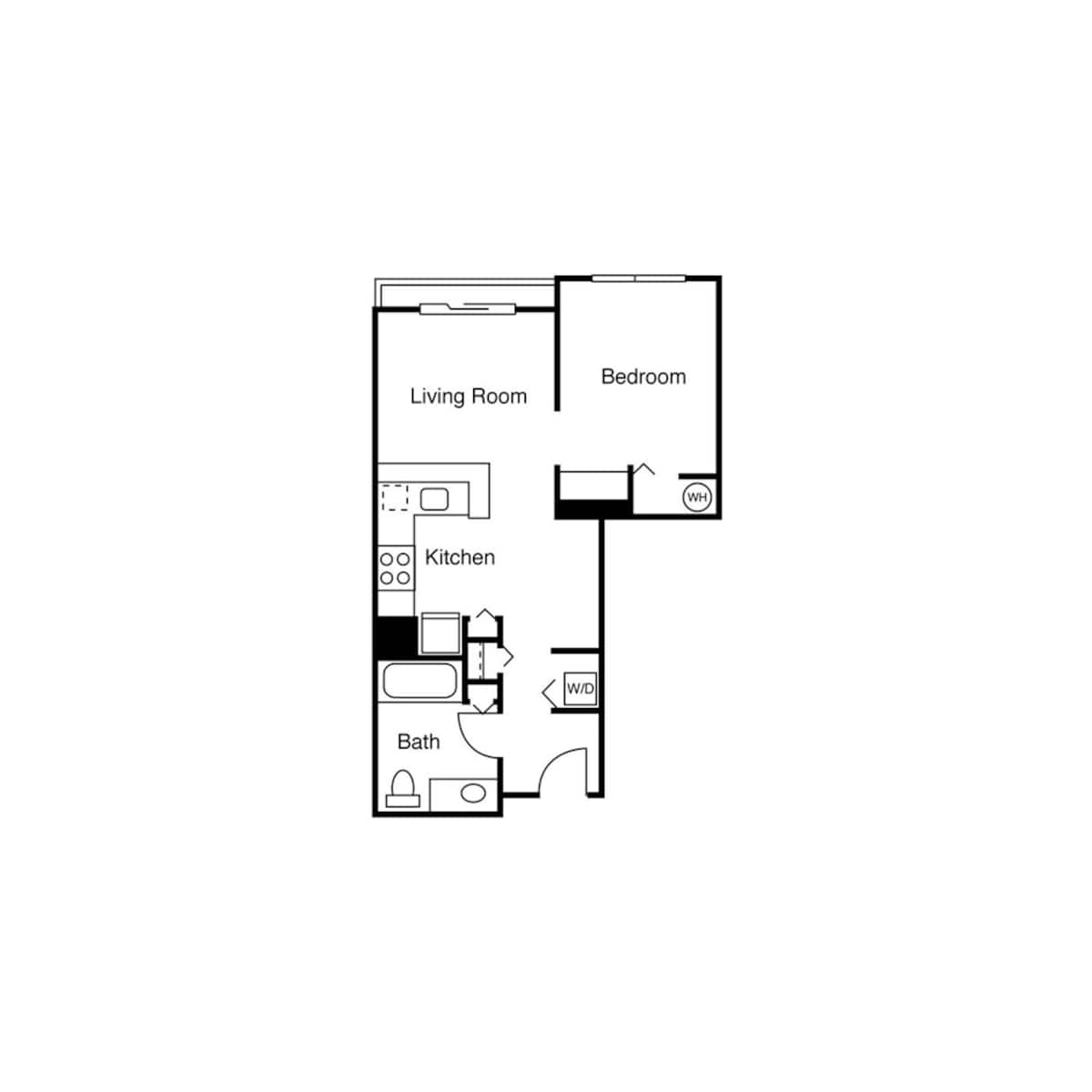 Floorplan diagram for Studio F, showing 1 bedroom