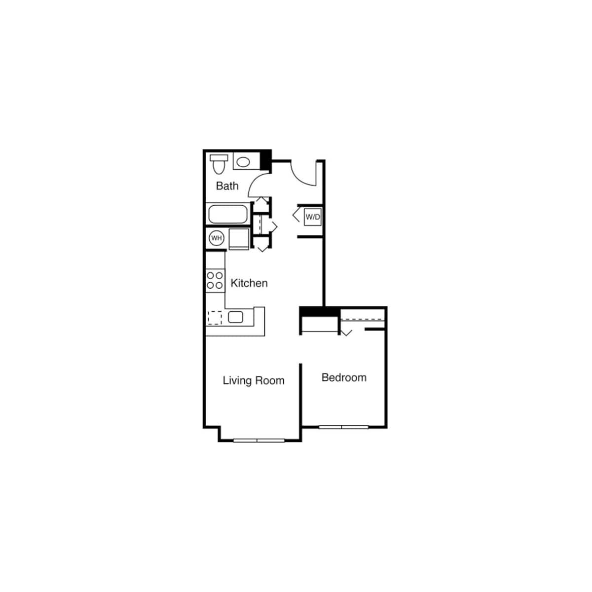 Floorplan diagram for Studio H, showing 1 bedroom