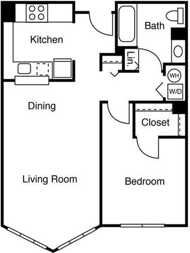 Diagrama del plano para 1 Bedroom A, que muestra 1 recámara