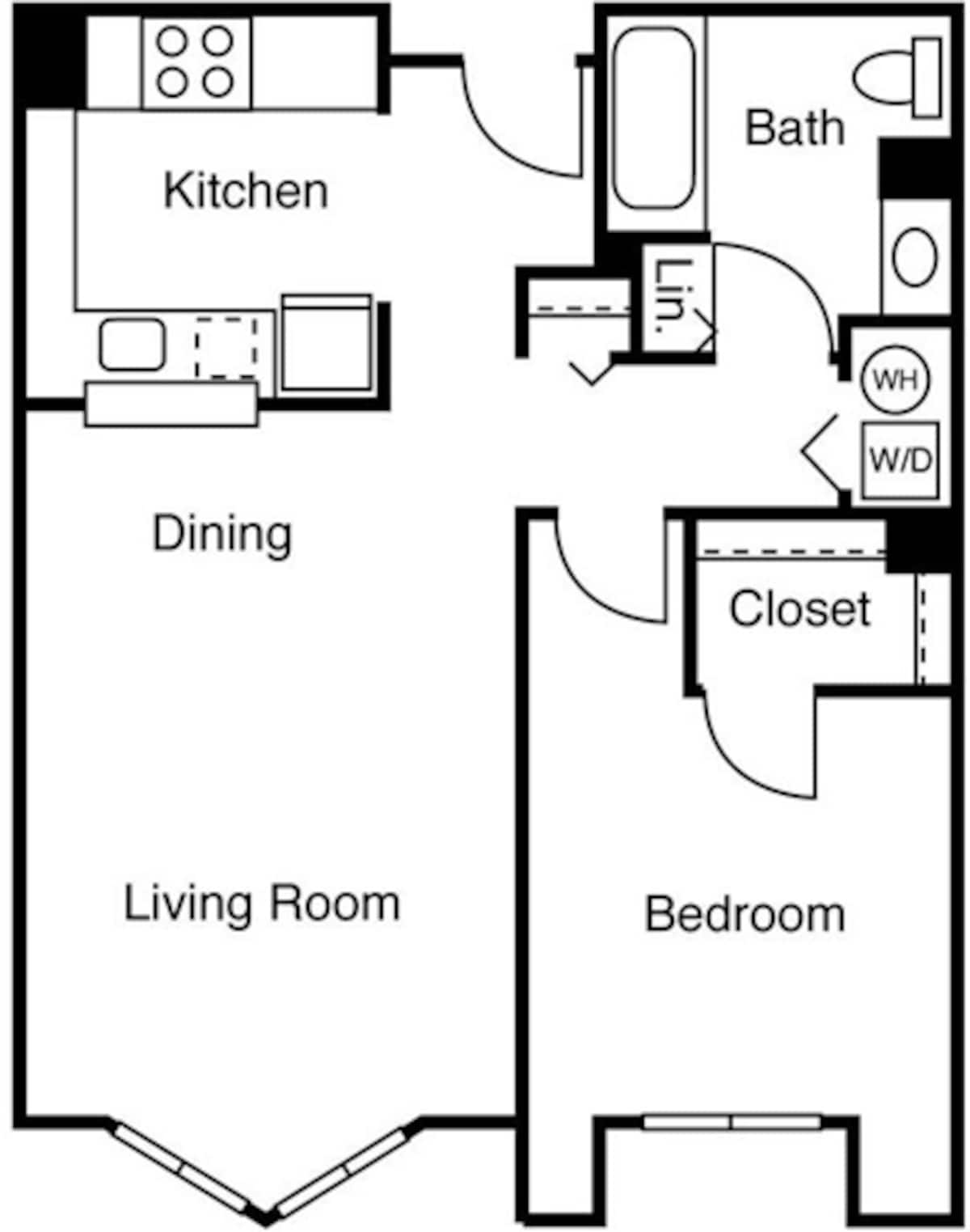 Floorplan diagram for 1 Bedroom B, showing 1 bedroom