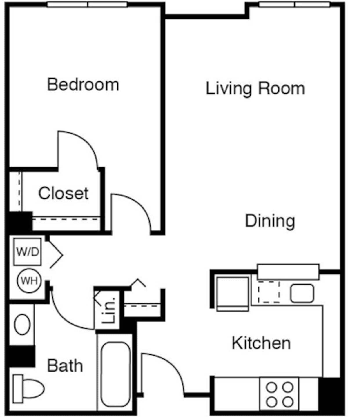 Floorplan diagram for 1 Bedroom F, showing 1 bedroom