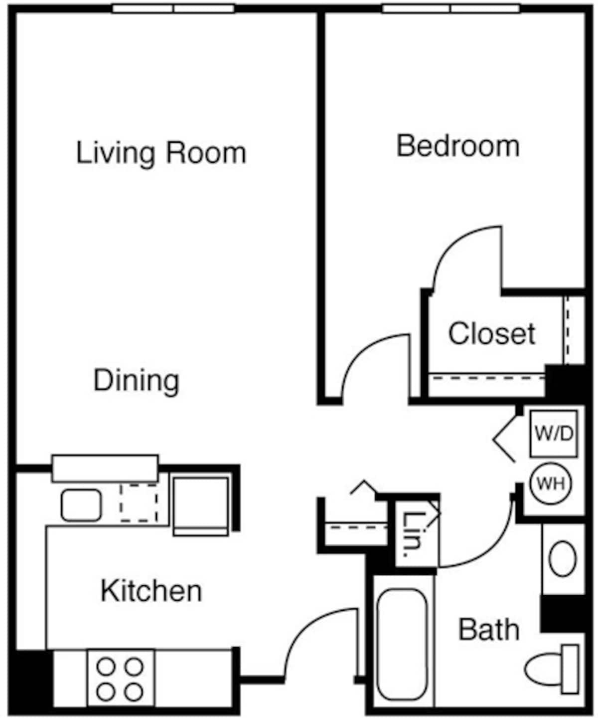 Floorplan diagram for 1 Bedroom G, showing 1 bedroom
