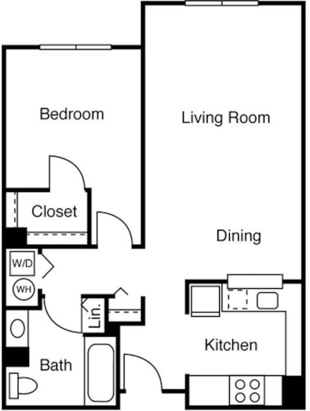 Floorplan diagram for 1 Bedroom J, showing 1 bedroom