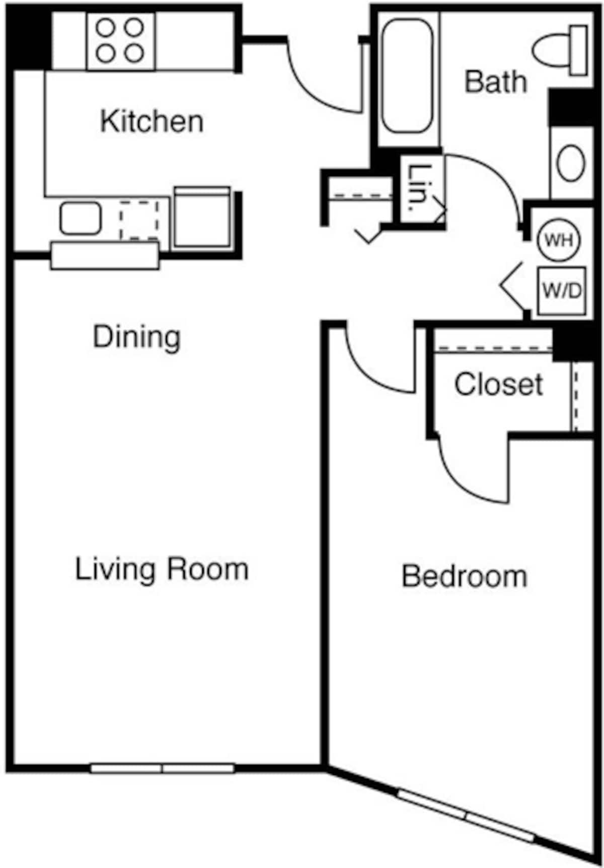 Floorplan diagram for 1 Bedroom K, showing 1 bedroom