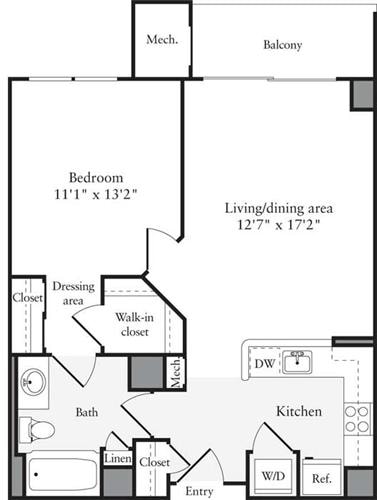 Floorplan diagram for 1 Bedroom D, showing 1 bedroom