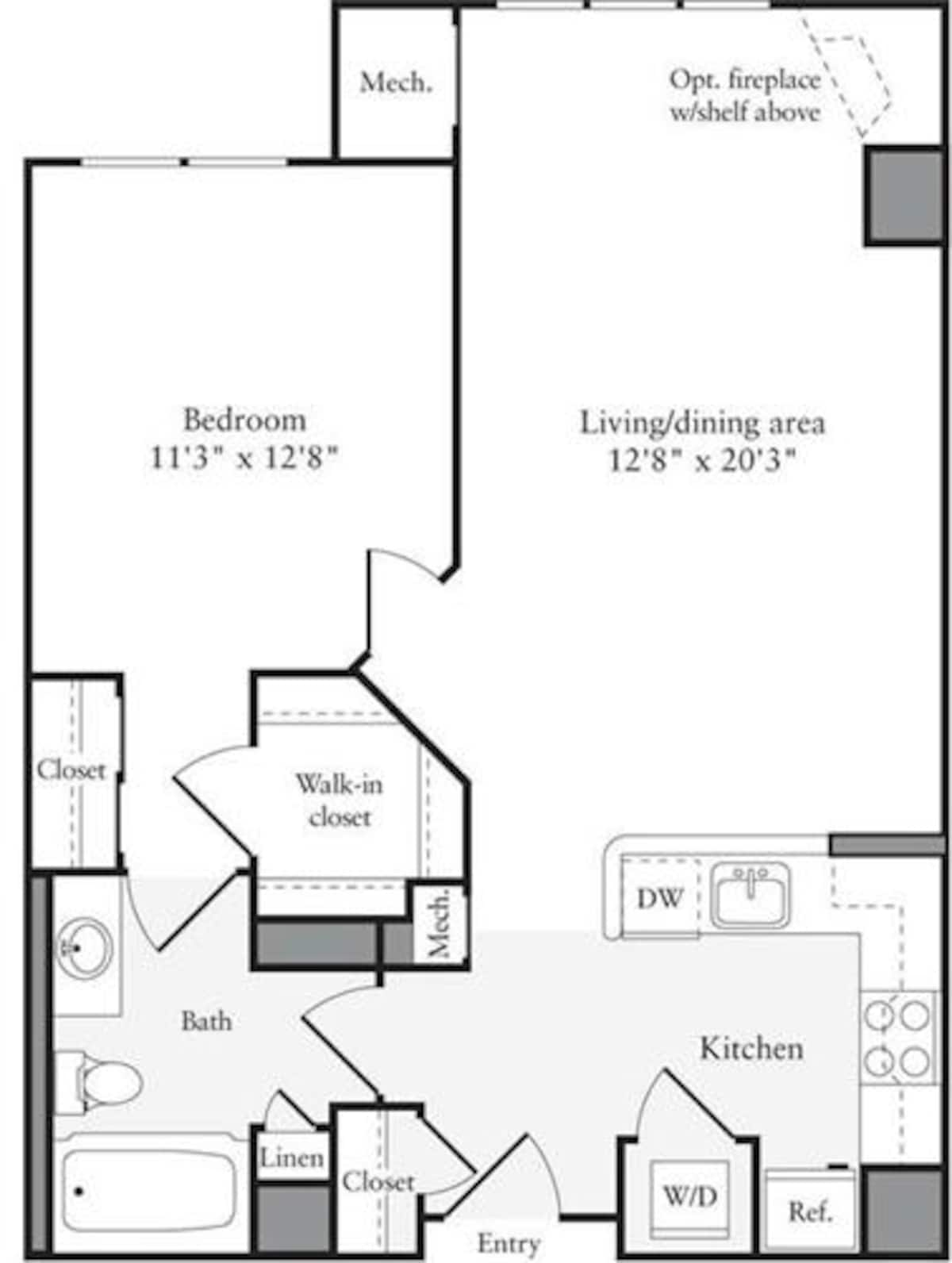 Floorplan diagram for 1 Bedroom G, showing 1 bedroom